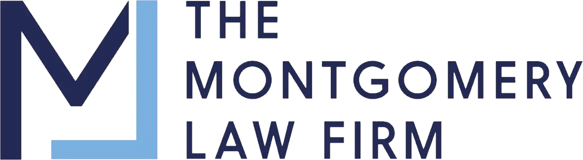 The logo for the montgomery law firm is blue and white.