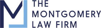 The logo for the montgomery law firm is blue and white.