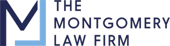 The logo for the montgomery law firm is blue and white.