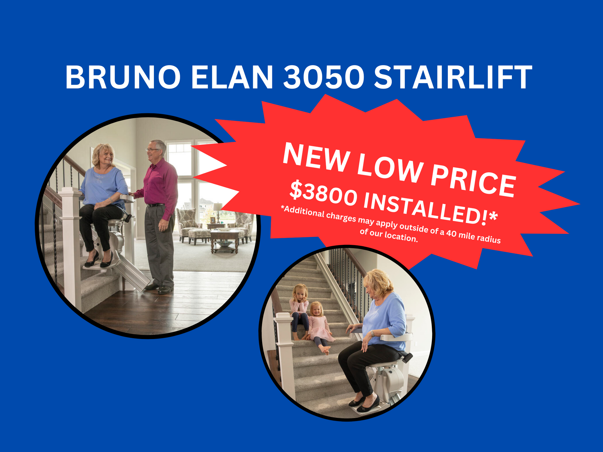 An advertisement for a Bruno Elan 3050 stairlift