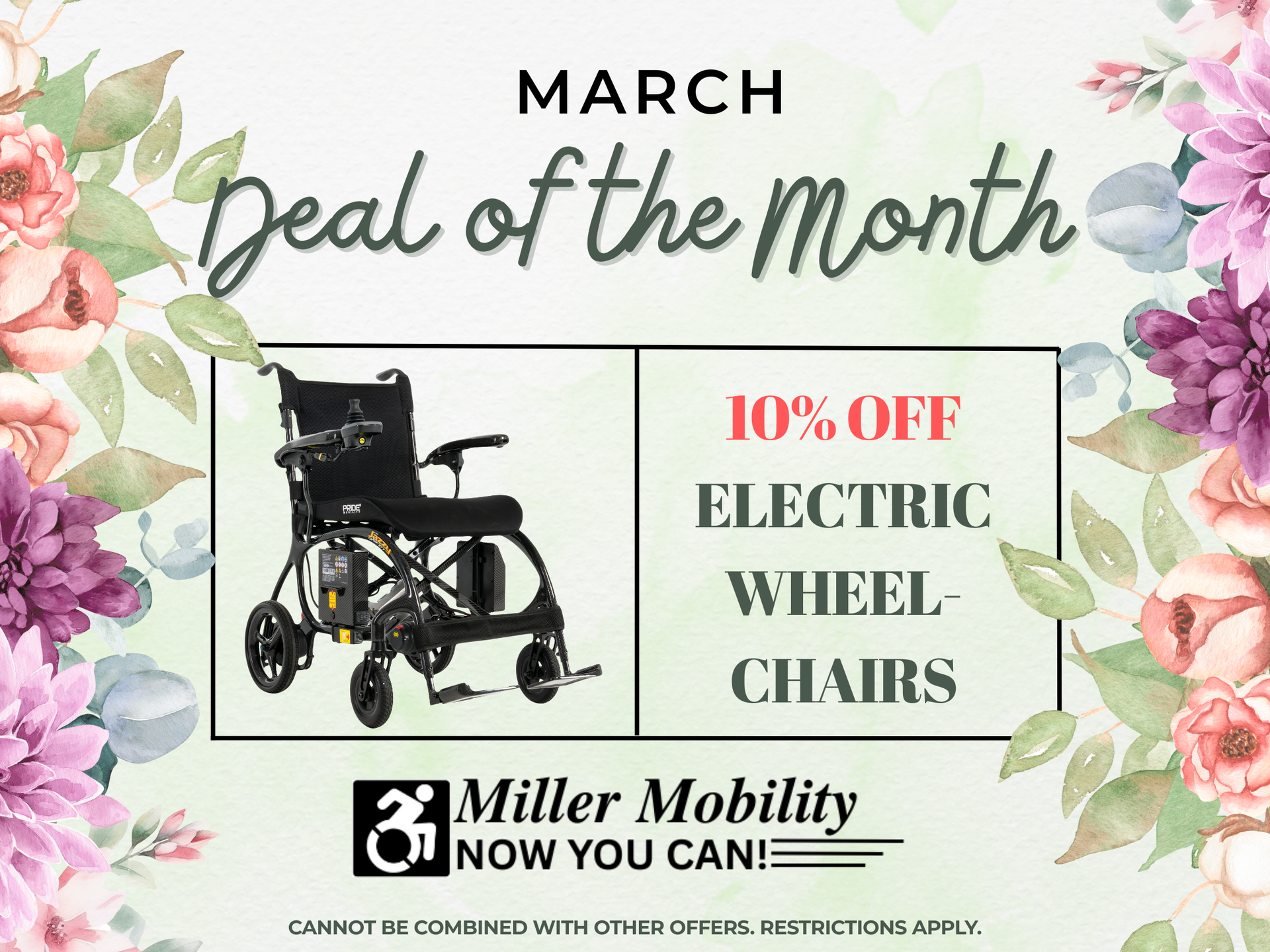 Christmas sale ad for Miller Mobility: 10% off everything, December 16-23. Features a lift chair and scooter.