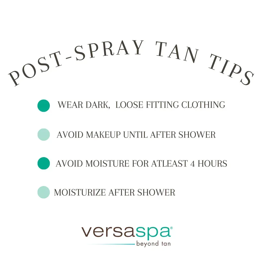 A poster that says post-spray tan tips wear dark loose fitting clothing avoid makeup until after shower moisturize after shower