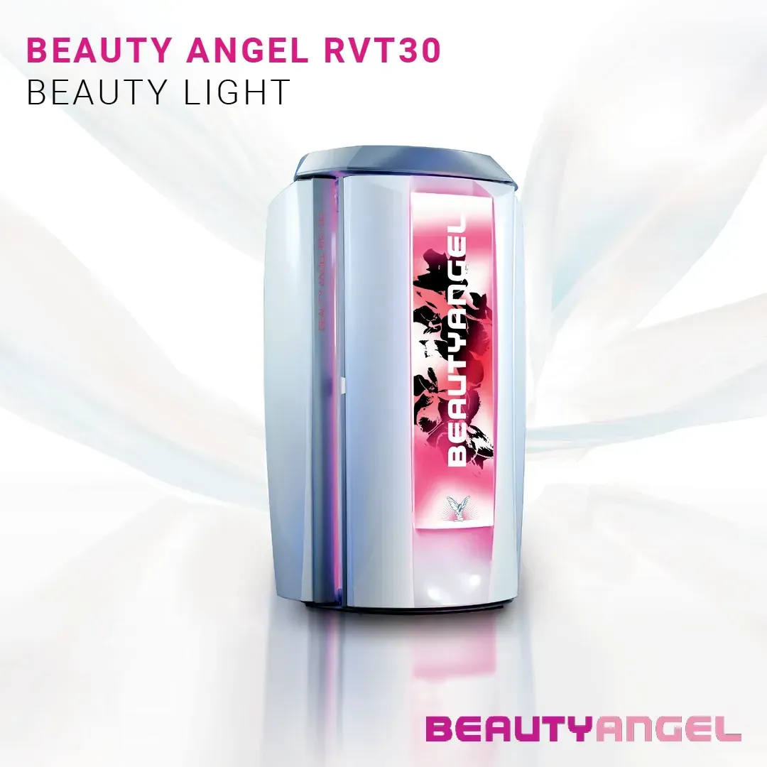 Beauty Angel RVT30 beauty light machine. White and pink with a logo.