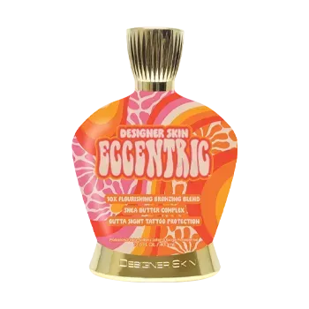Designer Skin Eccentric tanning lotion bottle with a groovy, colorful design.