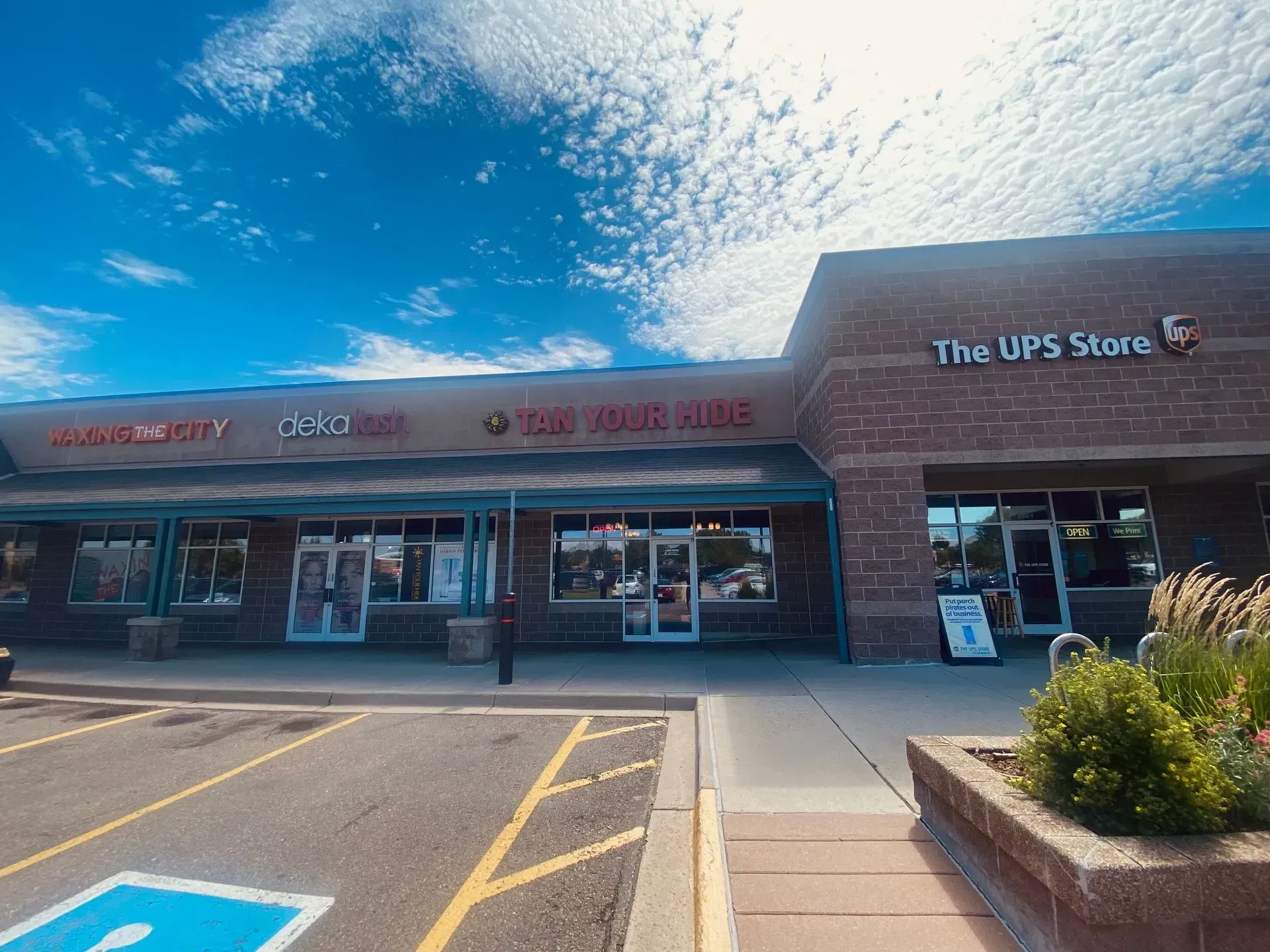 Exterior of a shopping center with 