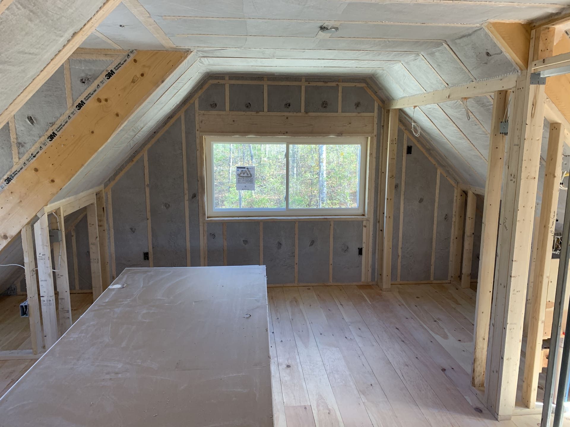 Looking up at the ceiling of a house under construction.