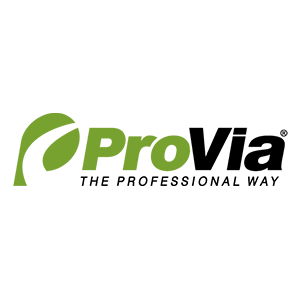 Logo for ProVia featuring a green leaf icon next to the black text