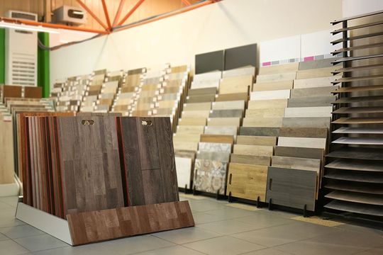 flooring samples in a showroom