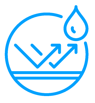 A blue icon of a drop of water with arrows pointing up and down.