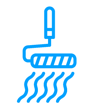 A blue icon of a paint roller with smoke coming out of it.