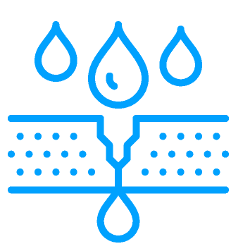 A blue icon of water drops on a white background.