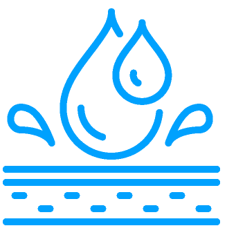 A blue icon of a drop of water on a white background.