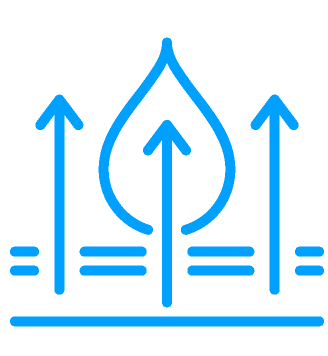 A blue icon of a drop of water with arrows pointing up and down.