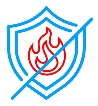 A blue shield with a red flame crossed out of it.