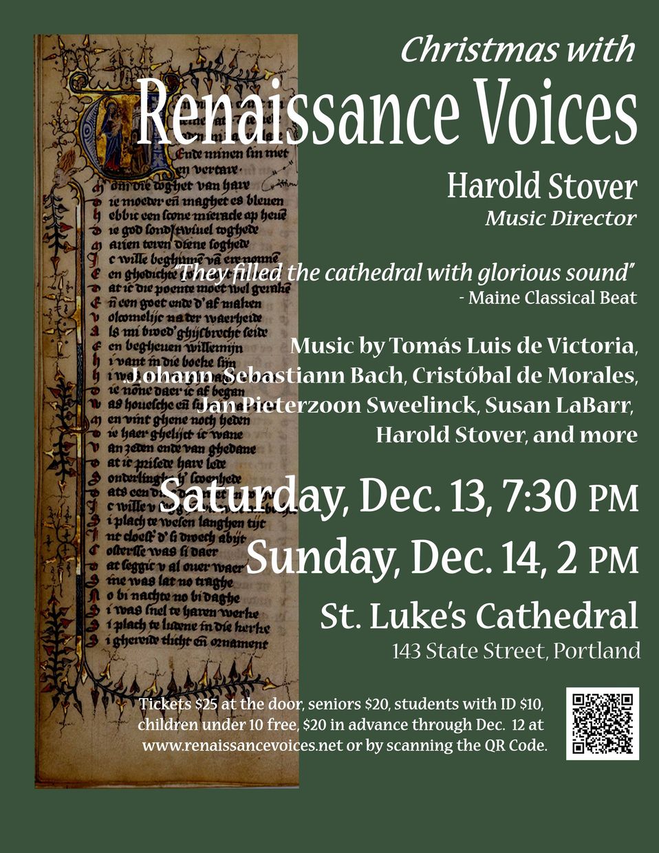 You may also buy tickets via the following links:
Saturday, December 13, 7:30pm
Sunday, December 14, 2:00pm
Tickets are good for either performance, should your plans change!
