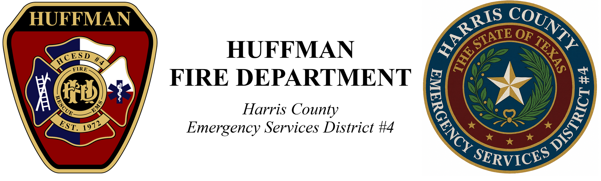 Logos for Huffman Fire Department and Harris County Emergency Services District #1.