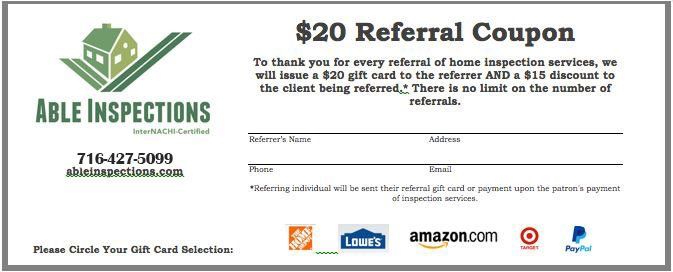 a $20 referral coupon for able inspections