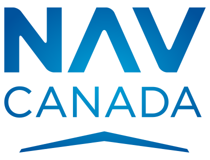A blue and white logo for nav canada
