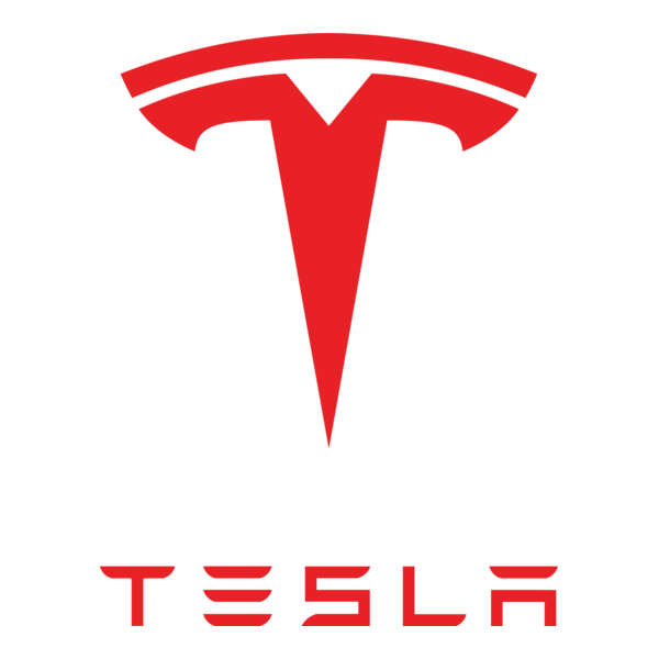 A red tesla logo on a white background