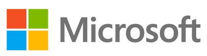 Microsoft logo with a square of four colored boxes to the left of the word Microsoft.