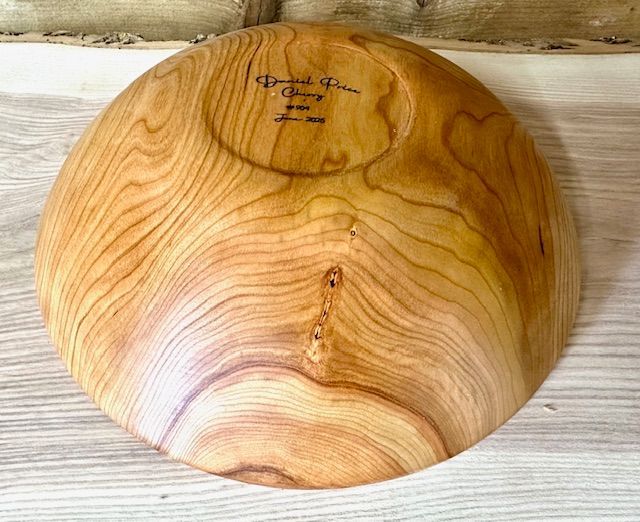 Salad bowl made with Black Cherry Wood Black Cherry Salad Bowl Bottom View.