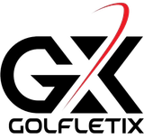 Black and red Golfletix logo: "GX" letters with a red arc, and "GOLFLETIX" below.
