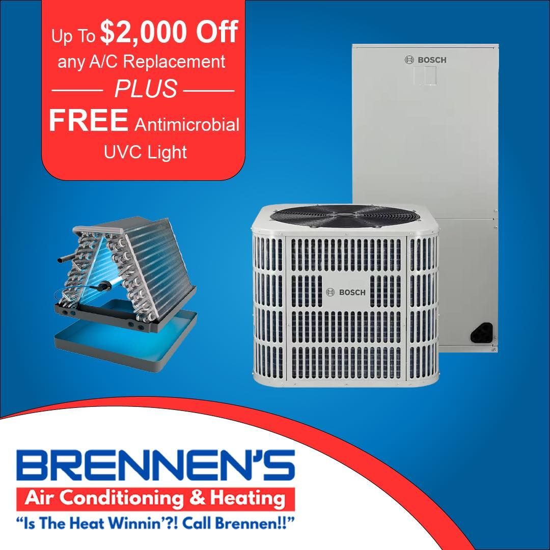 An advertisement for brennen 's air conditioning and heating