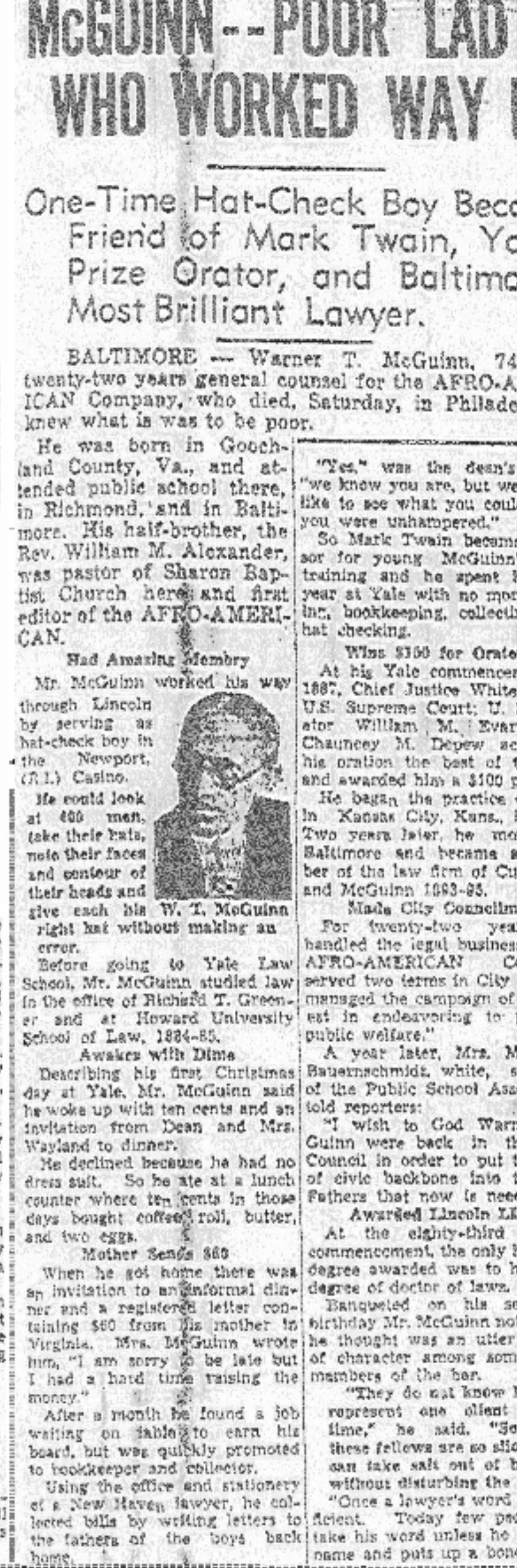 McGuinn died in 1937 news by Baltimore Sun Newspaper