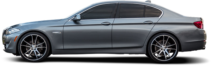 Gray sports sedan in side view with tinted windows and black alloy wheels | Allwine Curry Inc