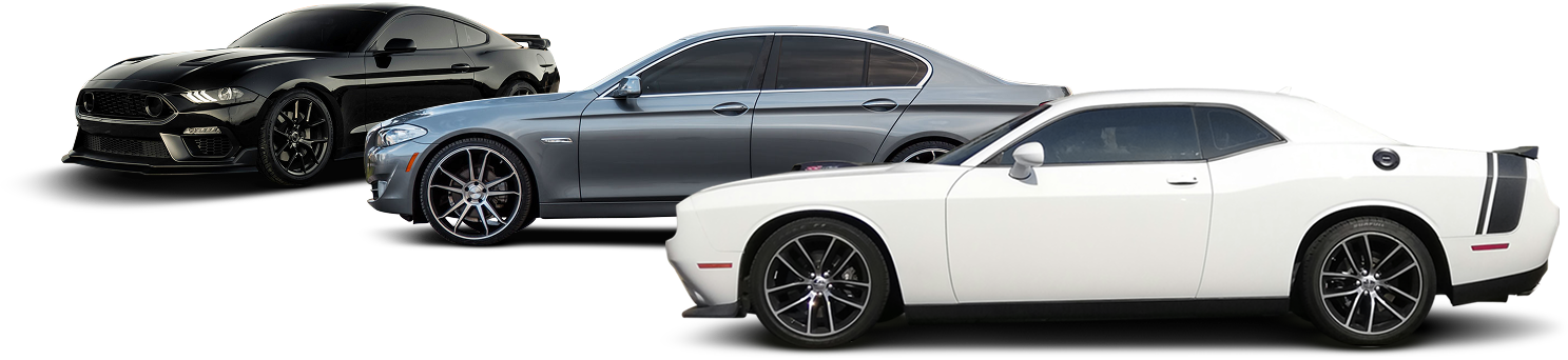 Three sleek sports cars in black, silver, and white shown in side profile on a white background | Allwine Curry Inc