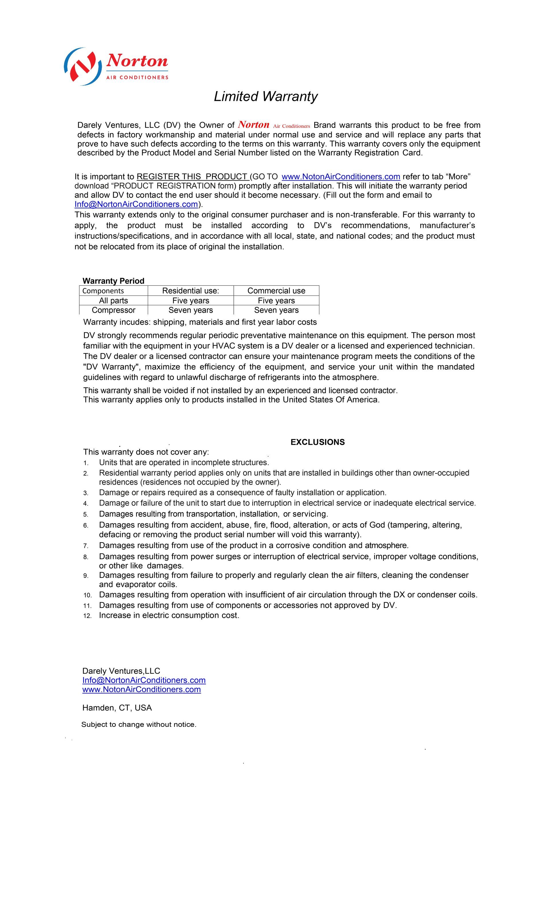 Limited warranty document with warranty period table and exclusions from Barely There, LLC.