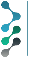 Un logotipo azul, verde y gris con una línea en el medio.