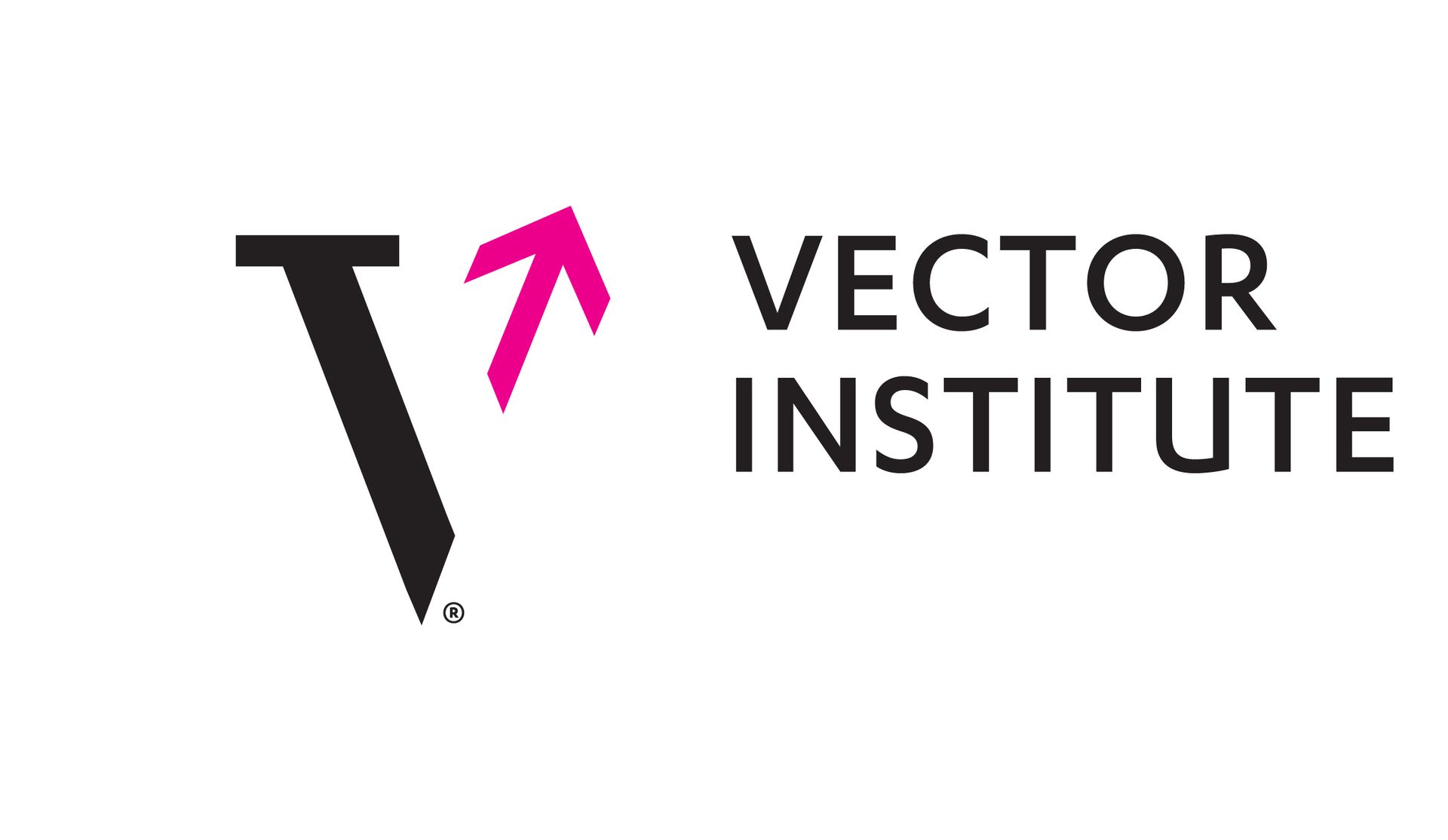 Logo for Vector Institute: black "V" with pink arrow, text "VECTOR INSTITUTE".