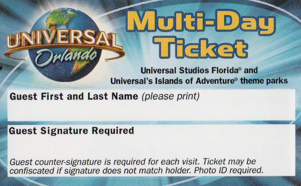 a universal orlando multi-day ticket for guest first and last name