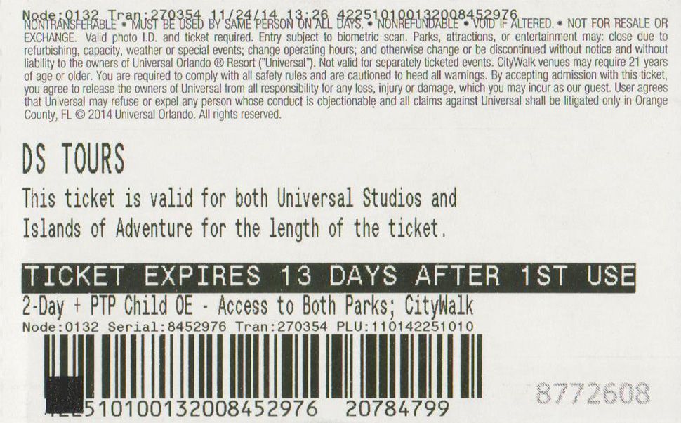 a ticket for ds tours expires 13 days after 1st use