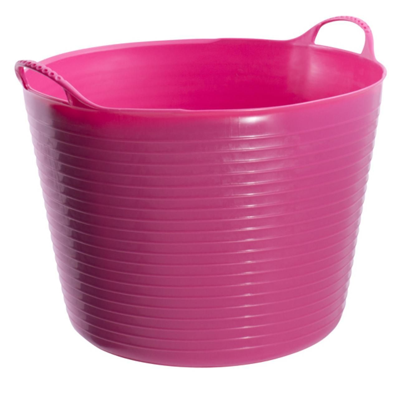 A Pink Plastic Bucket with Handles on A White Background — Edmonds Landscaping Supplies in Bohle Plains, QLD