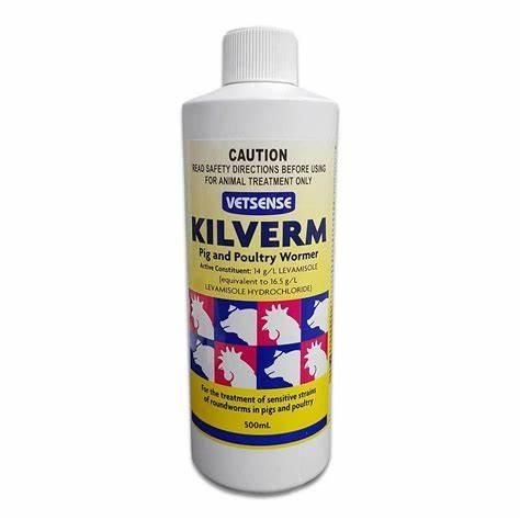 A Bottle of Vetsense Kilverm Pig and Poultry Wormer — Edmonds Landscaping Supplies in Bohle Plains, QLD