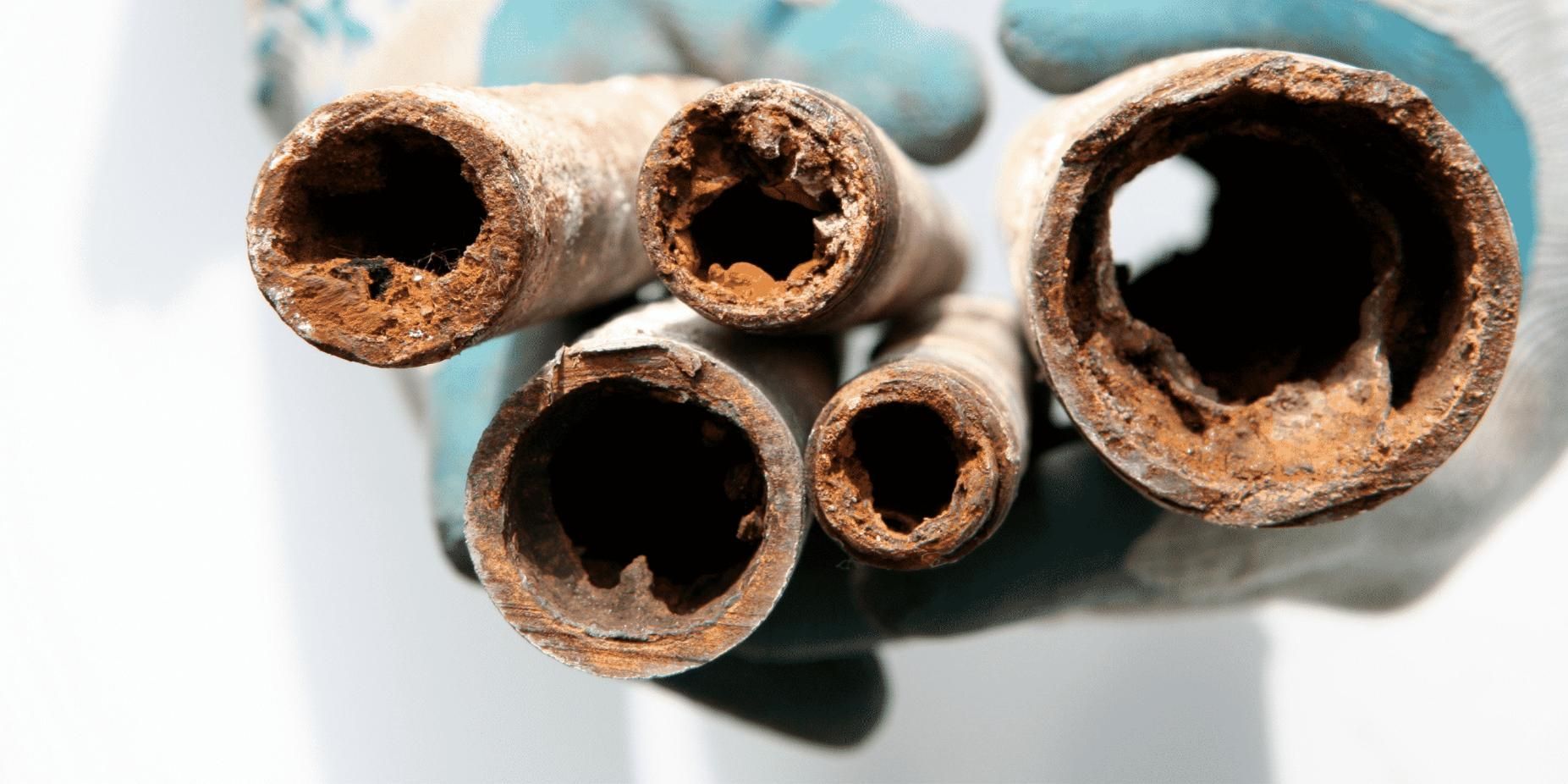 Old Corroded Pipes Being Held By Plumber — Gold Coast Leak Detection In Mudgeeraba, QLD