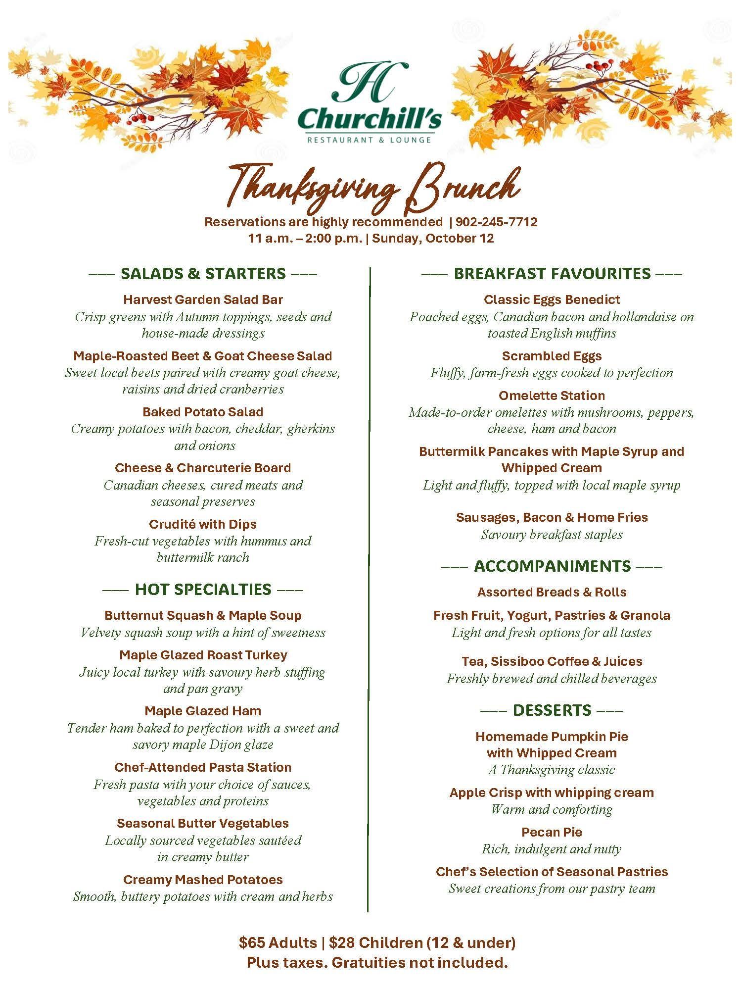 Thanksgiving bunch menu.