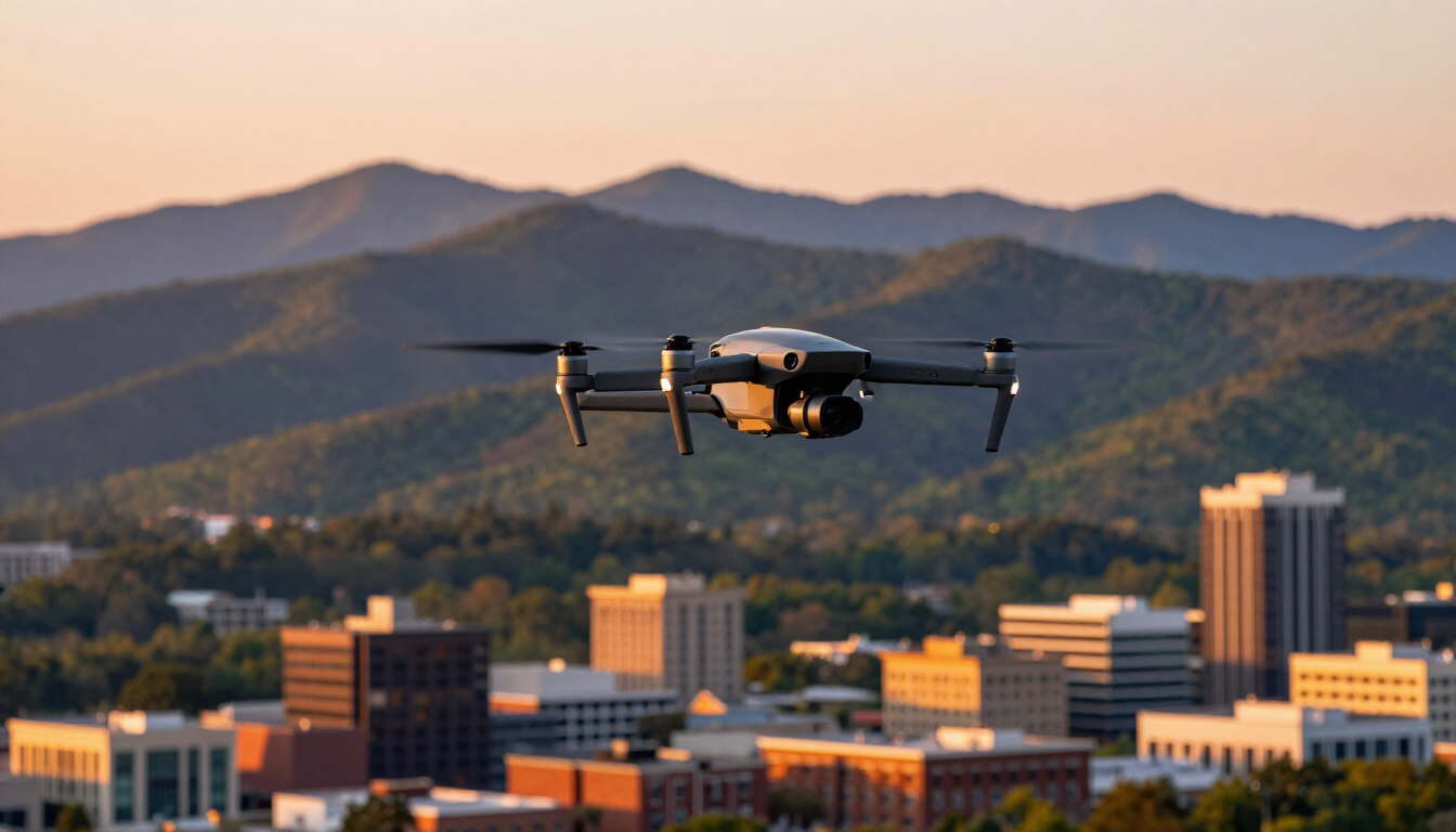 Drone over Asheville Mountains