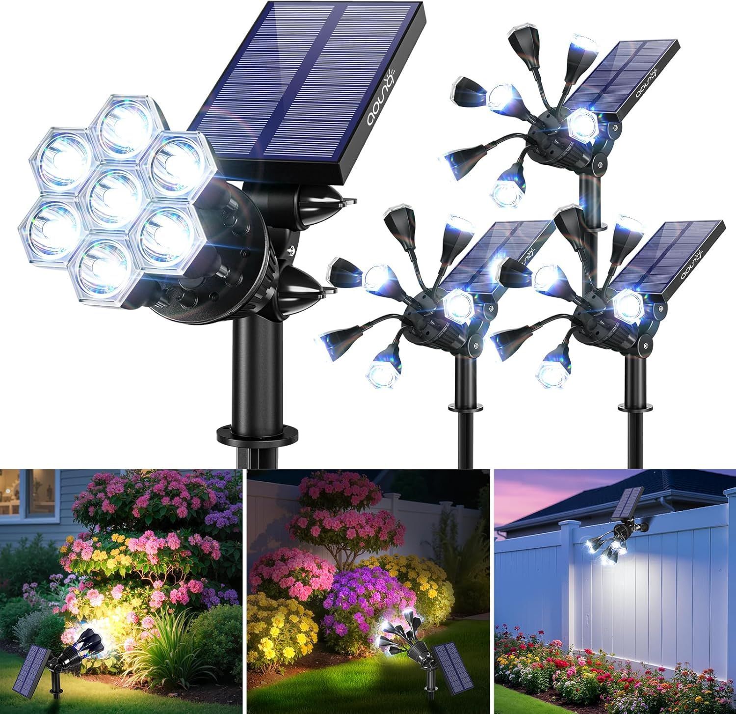 A close up of the Solar Spot Lights Outdoor 1000LM in a lawn setting