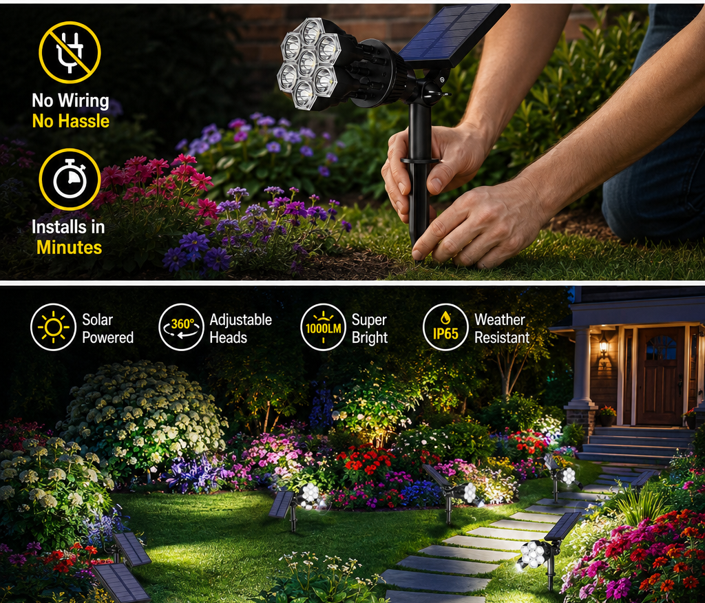 Solar lights illuminating a yard