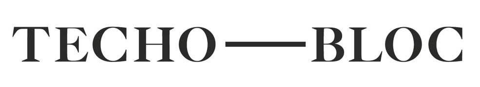 Texte TECHO-BLOC en noir, police simple sans-serif.
