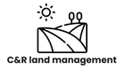 Landscape icon with sun, fields, and trees, labeled "C&R land management."