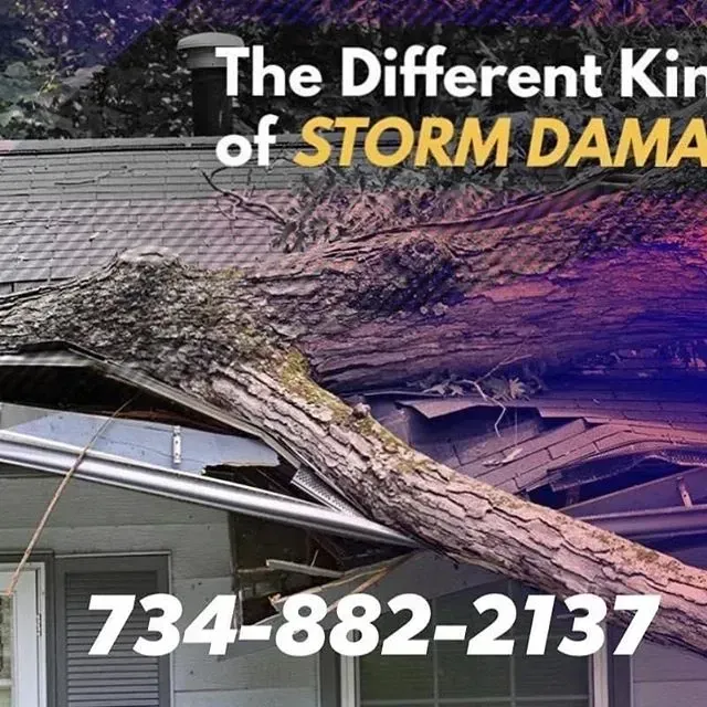 Tree fallen on a house roof. 