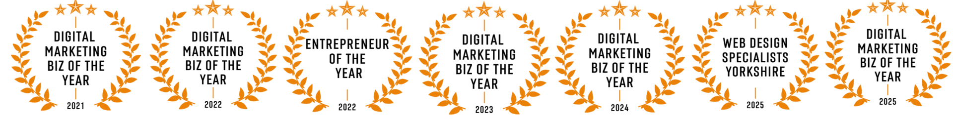 Medals with text inside, laurel wreaths.