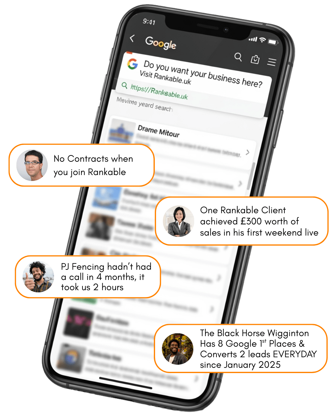 Smartphone displaying Google search results for 