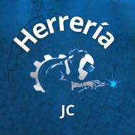 Un logotipo para Herrería JC muestra a un hombre soldando.