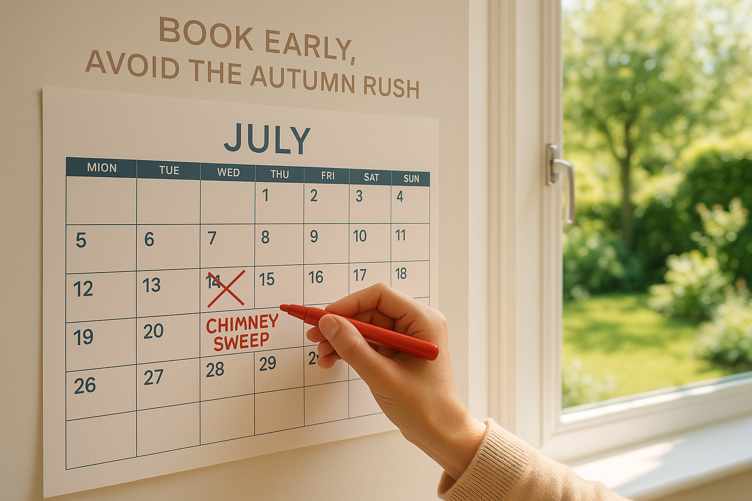 A person is writing on a calendar with a red marker.