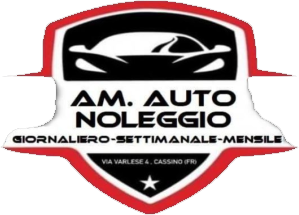 Un logo per AM noleggio auto con un'auto sopra